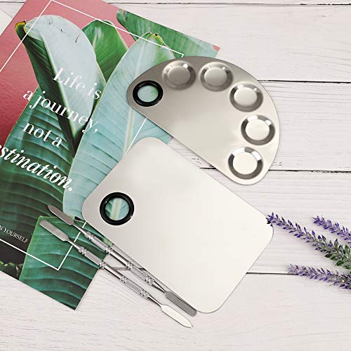 DaveandAthena 2 Pack Makeup Mixing Palette,Stainless Steel Makeup Palette and Spatula Pro Cosmetic Tool, 2 Types