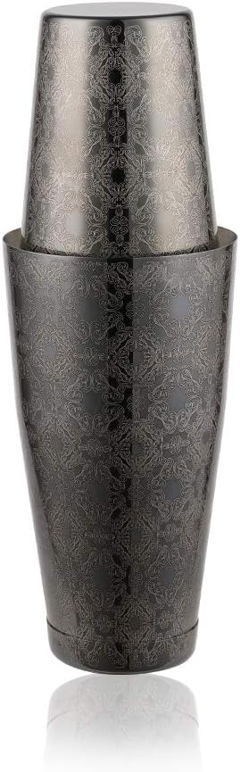 TAHAILIN Boston Cocktail Shaker 2-Piece Professional Bartender Kit: 18oz Unweighted & 28oz Weighted Cocktail Shaker Set, Creative Engraving Designs Martini Shaker (Black)