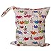 OULII Cartoon Elephant Pattern Washable Reusable Waterproof Zippered Baby Cloth Diaper Nappy Bag Wet Dry Bag Tote with Soft Snap Handle