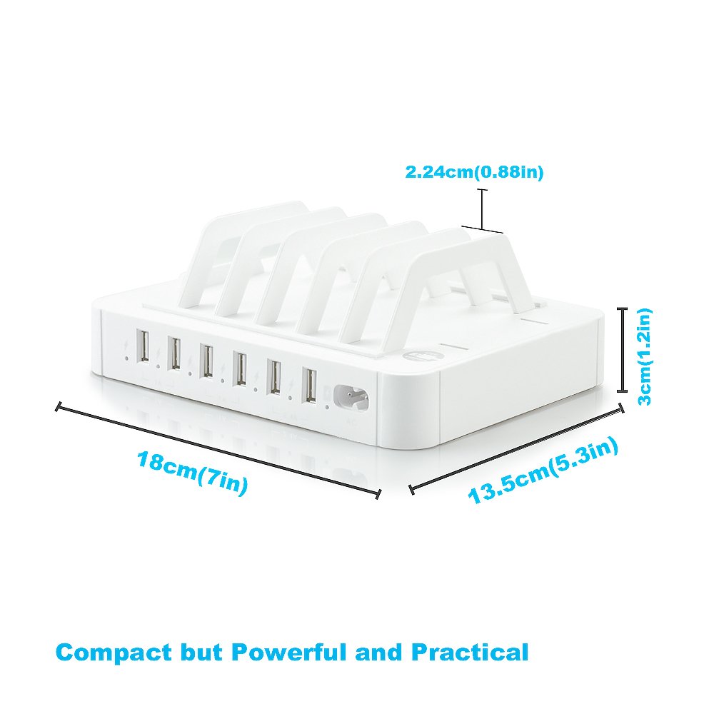 USB Charging Station,Tonyhoney 6-Port Detachable Universal USB Charging Station Dock Stand with Innovative Removable Baffles Organizer for Smart Phones & Tablets