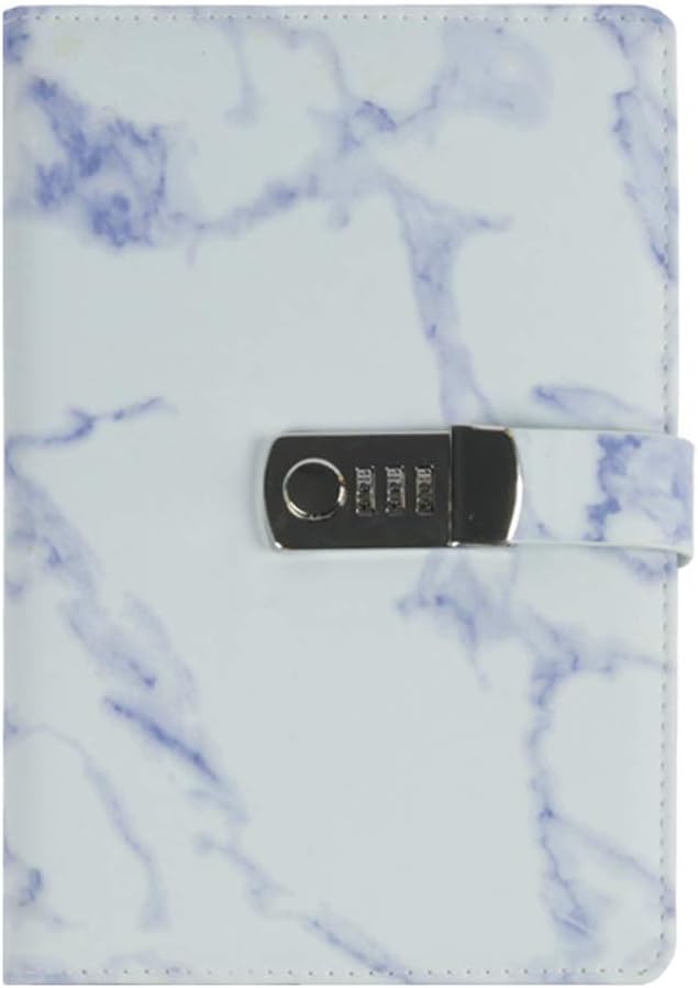 Lirener PU Leather Password Notebook(Marble pattern), A5 Size Wire Binding Fashion Daily Notebook Password Diary Sketchbook Planner Organizer with Combination Lock Pen Holder, 150x218mm