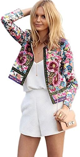 Women's Cardigan,Toponly Women Floral Printed Short Jacket Long Sleeve Cardigan Bridal satin (pink, S)