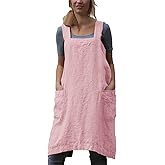 VLZUFE Cotton Linen Apron for women Cross Back Apron Pinafore Dress for Baking Cooking Gardening Work