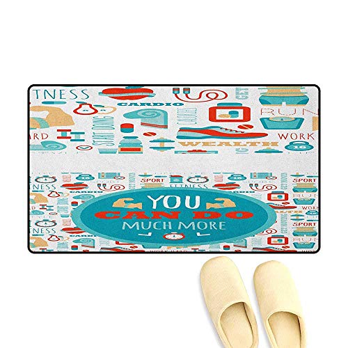 Fitness Bath Mat with Non Slip You Can Do Much More Encouraging Phrase with Gym Icons Cardio Sport Wellness Size:32"x48" Teal White Red