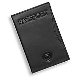 Alban Leather Passport Holder Cover Sleeve for Men and Women with RFID Blocking Security - Black