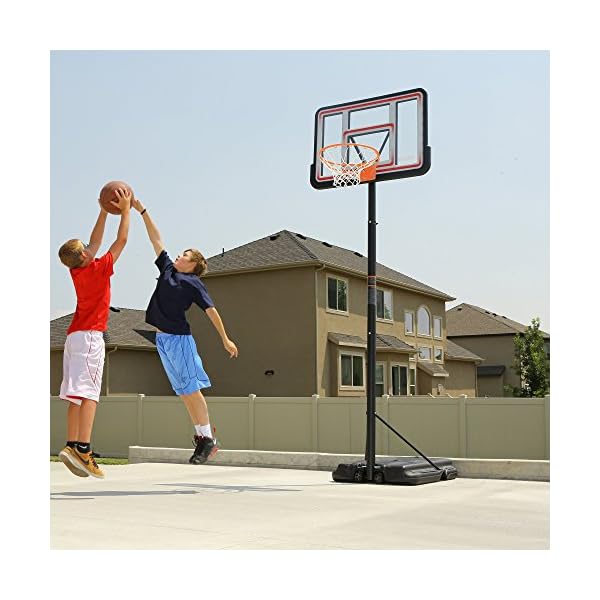 Pro Court Height Adjustable Portable Basketball System, 44 Inch Backboard, Red/White