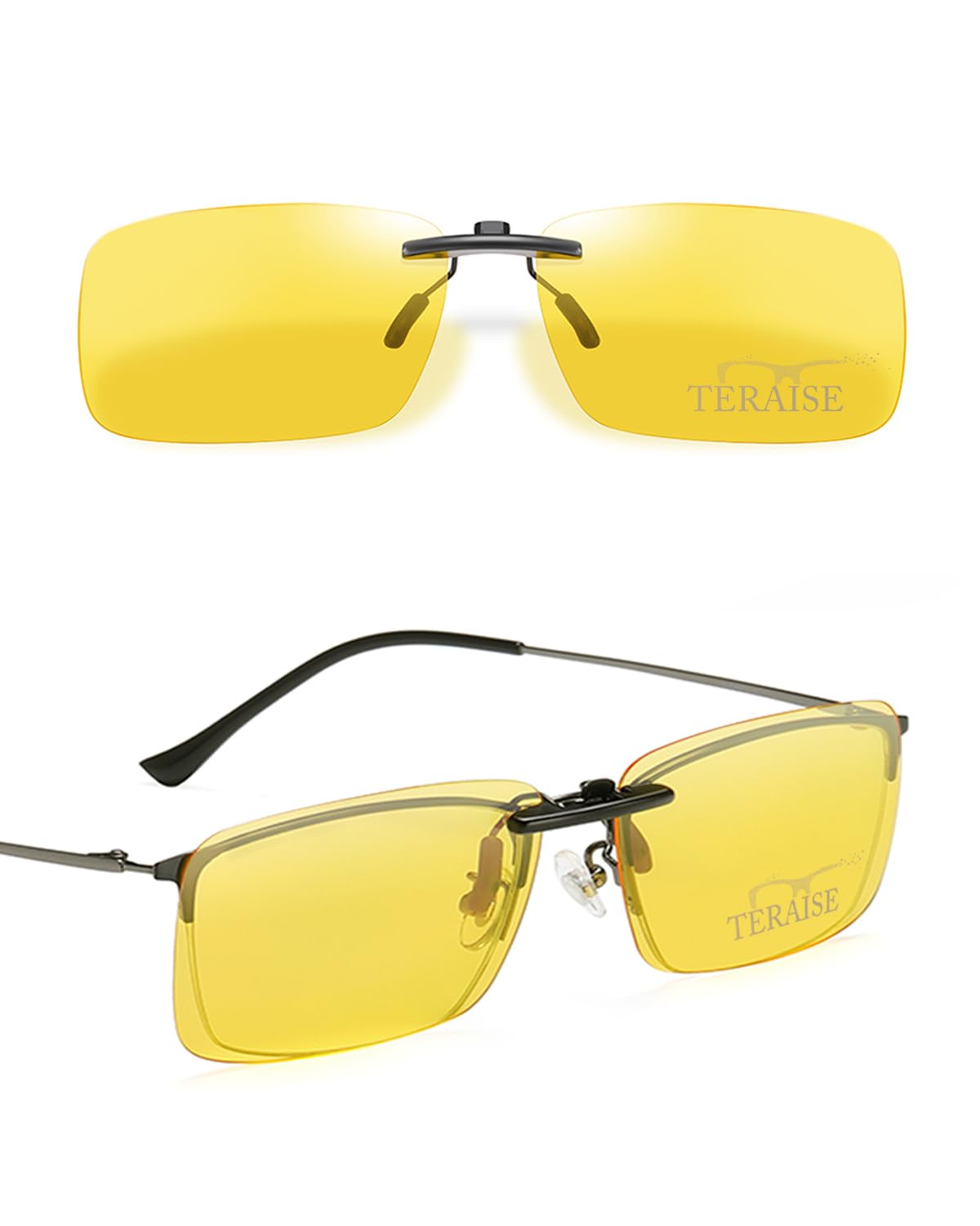 TERAISE Night vision driving glasses, Clip on Sunglasses Over Prescription Glasses Anti-Glare UV400 for Men Women Driving Travelling Outdoor Sport(58 * 37mm)