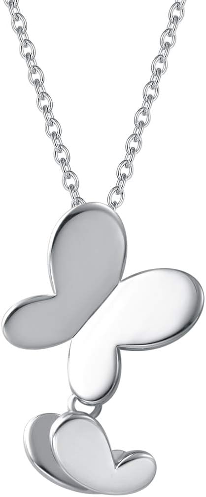 Mother's Day Gift | FANCIME White Gold Plated High Polished Sterling Silver Butterfly Necklace Cute Elegant Pendant Dainty Fine Jewelry Gifts for Women GirlsHer, 16+2" Extender