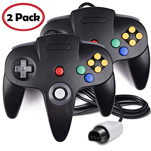 2 Pack N64 Controller, iNNEXT Classic Wired N64 64-bit Game pad Joystick for Ultra 64 Video Game Console N64 System (Black)