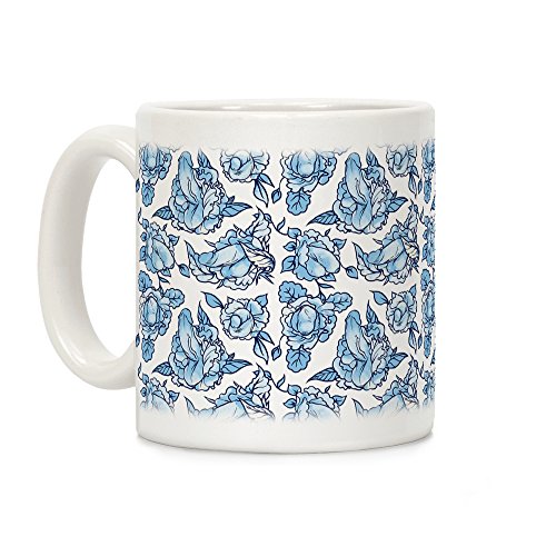 Floral Penis Blue White 11 Ounce Ceramic Coffee Mug by LookHUMAN