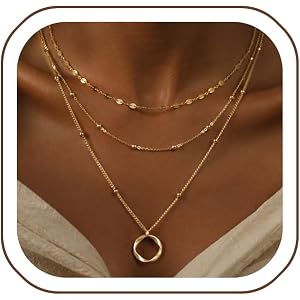 3 Pcs 14K Gold Plated Layered Gold Necklaces Stack for Women Pendant Set | Stackable Layering Design,Lightweight Fit,Tarnish-