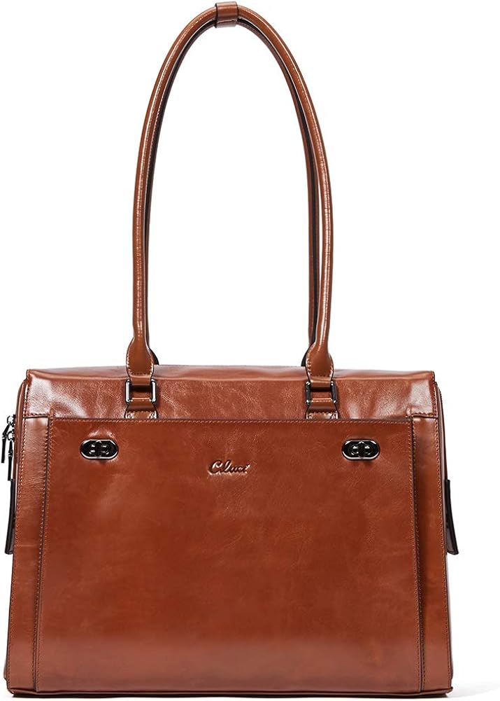 CLUCI Womens Briefcase Oil Wax Genuine Leather 15.6 Inch Laptop Business Vintage Ladies Shoulder Bag