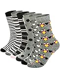 6 Pairs Womens Cotton Fun Crew Socks,Casual Animal,Striped,Polka Dot Printed