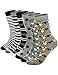 6 Pairs Womens Cotton Fun Crew Socks,Casual Animal,Striped,Polka Dot Printed, O/S