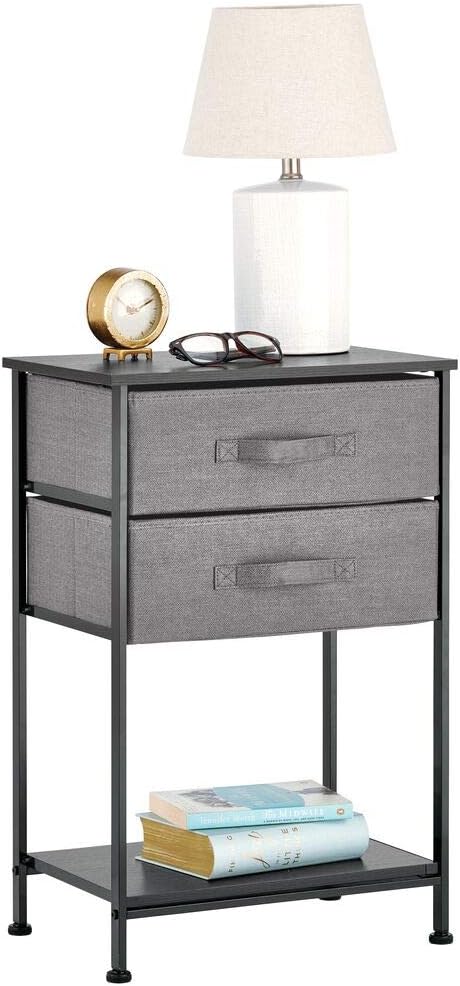 Amazon Com Mdesign Night Stand End Table Storage Tower Steel Frame Wood Top Easy Pull Fabric Bins Organizer Unit For Bedroom Hallway Entryway Closets Textured Print 2 Drawers Shelf Charcoal Gray