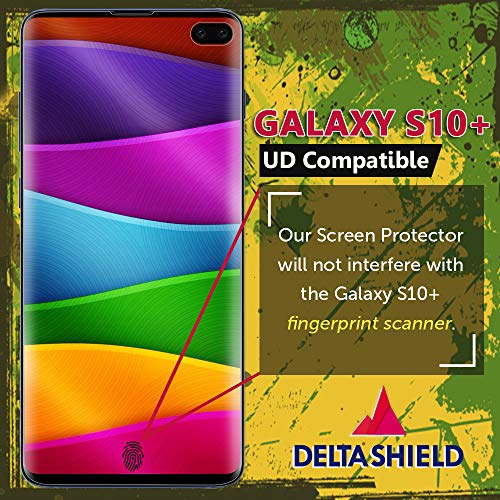 DeltaShield Screen Protector for Samsung Galaxy S10 Plus (S10+ 6.4 inch)(2-Pack)(Case Compatible Design) BodyArmor Anti-Bubble Military-Grade Clear TPU Film