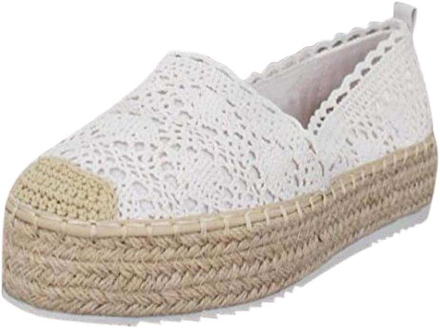 LSCOFFEE Women's Hollow Espadrilles Female Platform Casual Shoes Solid Color Breathable Wedge Espadrilles Original Hollow Out Weaving Flat Espadrilles for Women