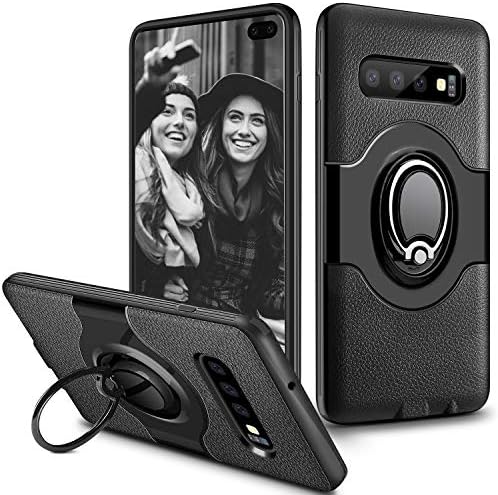 ELOVEN Slim Case for Galaxy S10 Plus Case Metal Ring Holder Kickstand Shockproof Bumper Cover Antiscratch Hybrid Dual Layer Grip Protective Case for Samsung Galaxy S10 Plus, Black