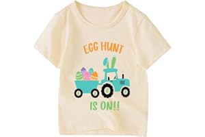 XFSJGNA Kids Easter Shirt Boys Girls Eggs Hunts Tractor Monster Truck Graphic T-Shirt Toddler Easter Bunny Short Sleeve Tees Top