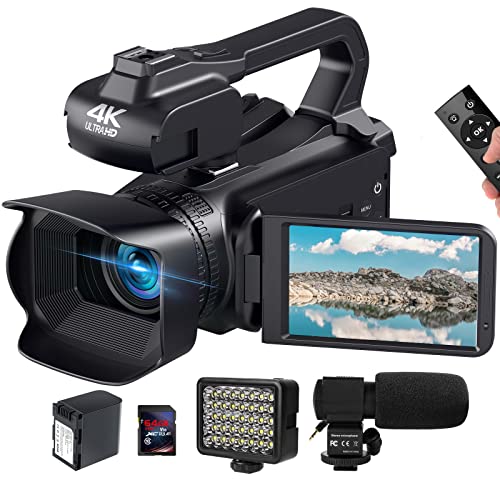 Video Camera Camcorder 4K, Auto Focus 64MP 60FPS 18X Digital Zoom Vlogging Camera For YouTube