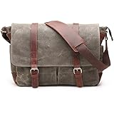 H-ANDYBAG Canvas Messenger Bag 15 Inch Shoulder Laptop Bag Waxed for Men (Army Green)