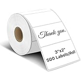 iEager 3" x 2" Thermal Labels, Rectangle Thermal Printer Stickers, Self-Adhesive Durable Sticker with Perforation Line, 500 Labels/Roll, White