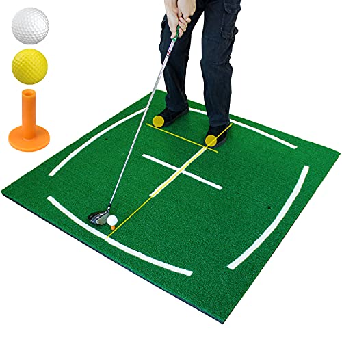 timeina Premium Residential Golf Mat, Turf Golf Hitting Mat with Alignment Lines 4x4ft, Golf Swing Mat Golf Stance Mat for Pros & Beginners, for Driving Chipping Indoor Outdoor
