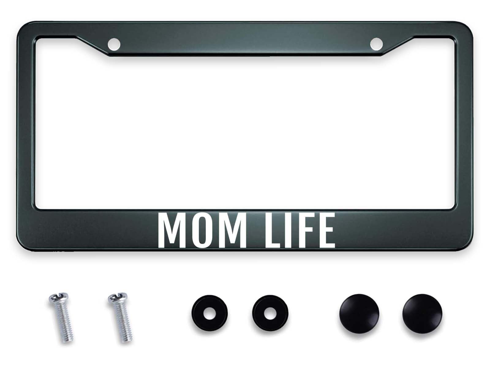Photo 1 of Smooffly Mom Life Decorative Car License Plate Frame Aluminum Customized Decor Car Tag for Men/Women with Screw Caps Car Accessories 2 Holes US Canada Standard 12.2 x 6.3 Inch