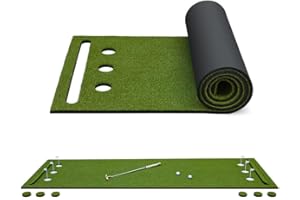 FUNGREEN Premium Alternating Golf Putting Green (About 11’x3’) Ambidextrous Real Feel Artificial Grass Synthetic Turf Practice Golf Mat with Bumpers, Hole Covers, and Shallow Golf Cups with Flags.