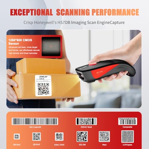 NETUM CS9000 Bluetooth QR Code Scanner - Upgraded Wireless Barcode Scanner with Honeywell Scan Engine, Portable 2D Reader for Inventory on Tablets, Android, iOS, PC and POS