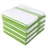 Sticky Toffee Cotton Terry Kitchen Dishcloth, 8 Pack, 12 in x 12 in, Green Stripe