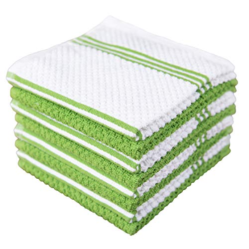 Sticky Toffee Cotton Terry Kitchen Dishcloth, 8 Pack, 12 in x 12 in, Green Stripe