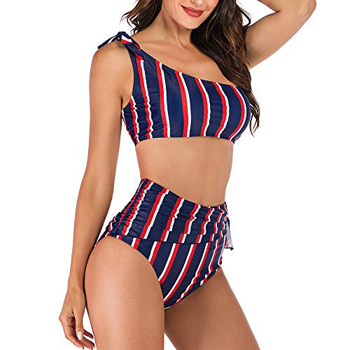 Advoult High Waist Bikini Sets for Women Two Piece Fashion Swimsuit One Shoulder Bathing Suits Swimwear - Thumbnail 2