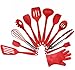 Utensils Set, 12-Piece Complete Silicone Baking & Cooking Kitchen Tools Set, Cookware Set, BBQ, Kitchen Gadgets - Red - Utensilios de Cocinas