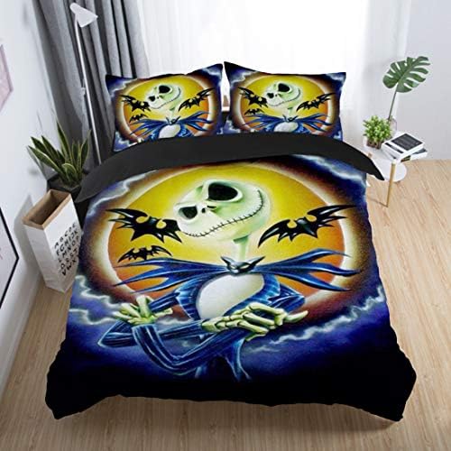 HDDK 3D Nightmare Before Christmas Bedding Set 3Pcs Diable Quilt Duvet Cover Set for Halloween Double Size for Adults and Teens with 2 Pillow Cases (Color : E, Size : 200 * 230CM)