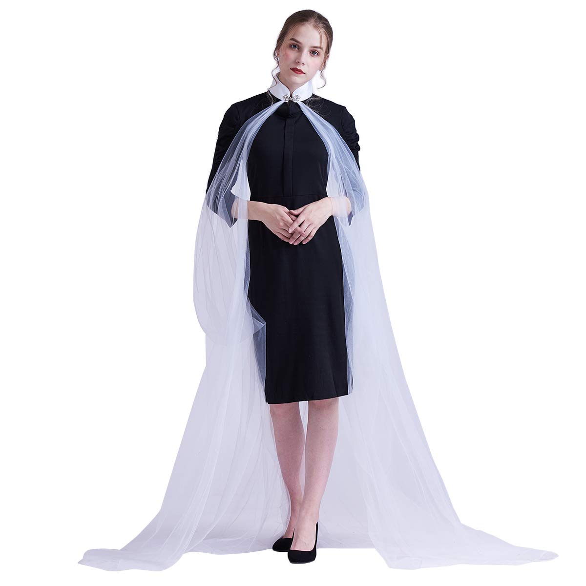 GRACEART Lady's Mesh Cape Fairy Elf Wedding Dress Elven Queen Princess Collared Cloak Medieval Costume (collar size:M, White)