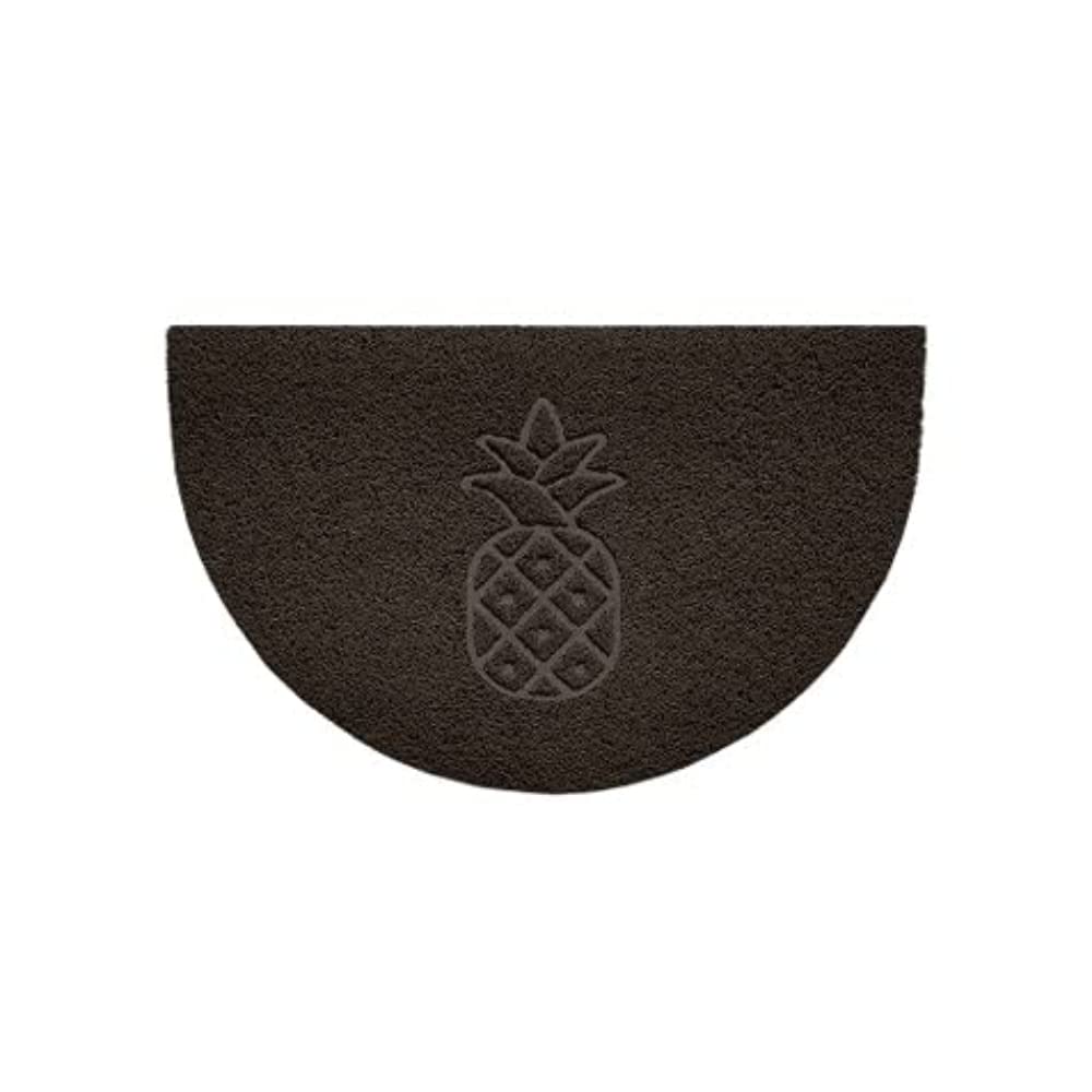 Nicoman Embossed Halfmoon Half Circle Door Mat Dirt-Trapper Jet-Washable Doormat 70x44cm (Brown, PINEAPPLE Shape) - Use Indoor or Sheltered Outdoor