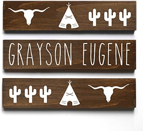 Personalized Baby Gift, Tribal Nursery Decor Boy, Cactus Teepee Steer Head, 3 piece set