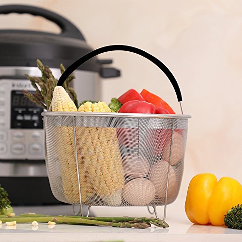 Steamer Basket for 6 or 8 qt Instant Pot Pressure Cooker, 304 Stainless Steel Steamer Insert Basket with Silicone Handle, Great Instant Pot Accessories for Steaming Vegetables Eggs Meats - Thumbnail 5
