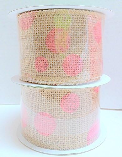 Wired Burlap Ribbon Roll Polka Dot Coral 2 1/2" by 15 ft (2 rolls)
