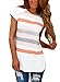 Annflat Women's Color Block Striped Short Sleeve T Shirt Casual Blosue Tops Large White and Peach