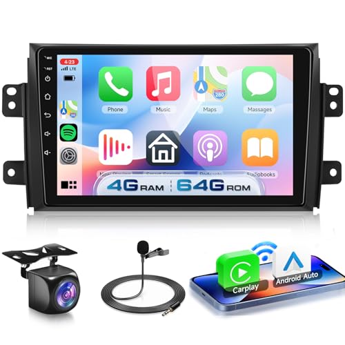 VECHTEL 4G+64G Android 15 Car Radio for Suzuki SX4 2006-2013 Fiat Sedici 2005-2014, 9 Inch HD Tactile Screen Stereo Car Auto Carplay Android Car Wireless GPS Wi-Fi USB Bluetooth 5.0 FM RDS Rear View Camera