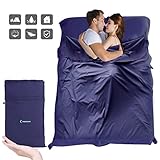Sleeping Bag Liner, Beauty Star Super Lightweight Single/Double 2 Person Sleeping Bag for Camping, Backpacking, Hiking, Hotel, Portable Envelope Ultralight Sleep Sack with Compression Sack (Navy Blue)