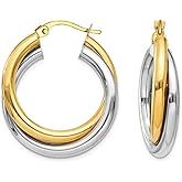 LeCalla 925 Sterling Silver Two-Tone Three-Tone Hoop Earrings Intertwining Round Shape Polished Chunky Hoop Earrings for Women