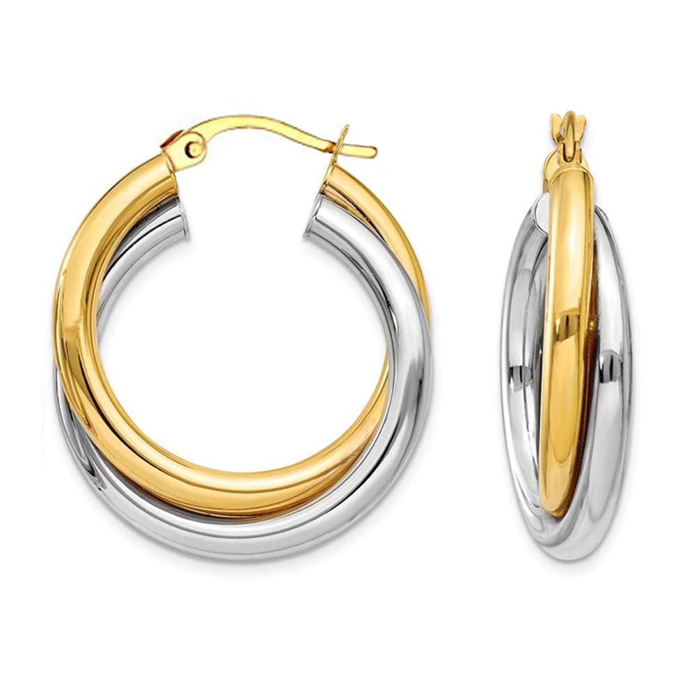 LeCalla Sterling Silver Hoop Earrings Jewelry 14K Gold Plated Two-Tone Intertwining Round Shape Click-Top Chunky Hoops Earring Mothers Day Gifts for Women - 28mm