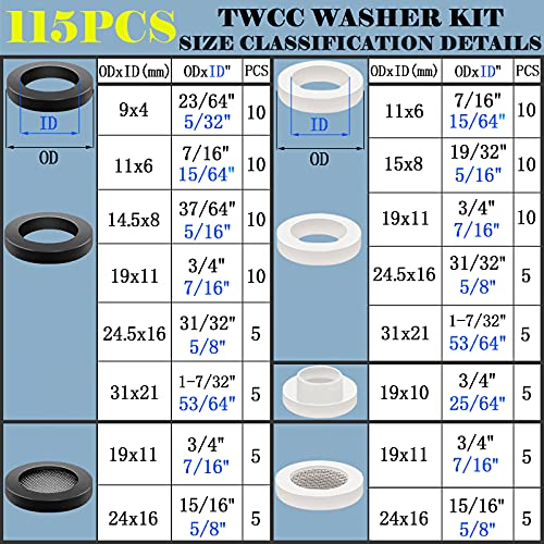 TWCC 115 PCS Plumbing Rubber Washers Assorted Kit and Flat Silicone