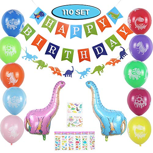 Dinosaur Party Supplies Happy Birthday Party Decorations Set for Kids - (110 Set) 10 dinosaur balloons 1 banner 1 garland 20 toppers 6 stickers sheets (76 included) 2 foil inflatable dinosaur, The Best Party Favors For Your Children