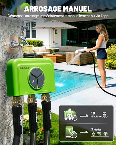 RAINPOINT 3 Zone WiFi Watering Timer with Hub, Connected Watering Timer, Brass Input, App and Voice Control, Automatic Rain Delay for Garden and Lawn