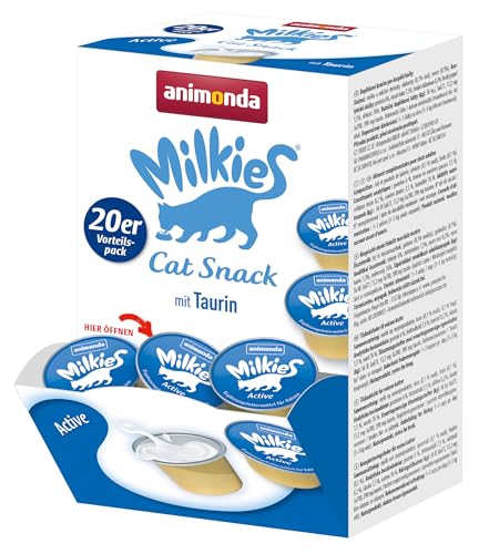 animonda Milkies Katzensnack mit Milch - Active (20 Cups á 15 g), leicht verdauliche Katzenmilch für Erwachsene Katzen, portionierte Katzenmilch Cups, Milch-Snack ohne Soja und Zucker
