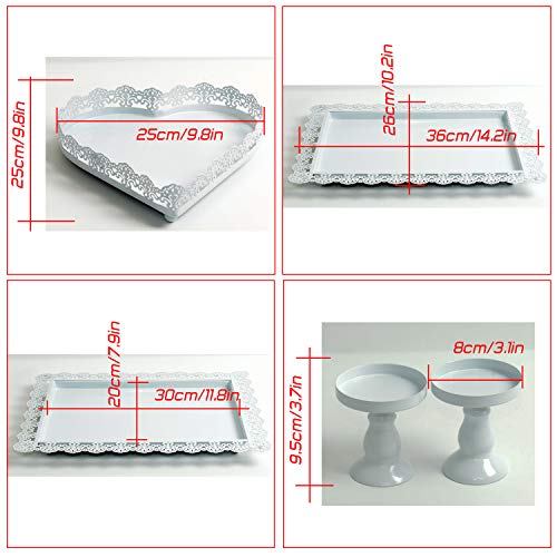 Proshopping 9 Set Antique Metal Cake Stand, Classical Round Cupcake Holder, Cake Plate Tray, Cookie Pedestal Display Tower, for Wedding Birthday Party, with Crystals Pendants and Beads, White - Thumbnail 7